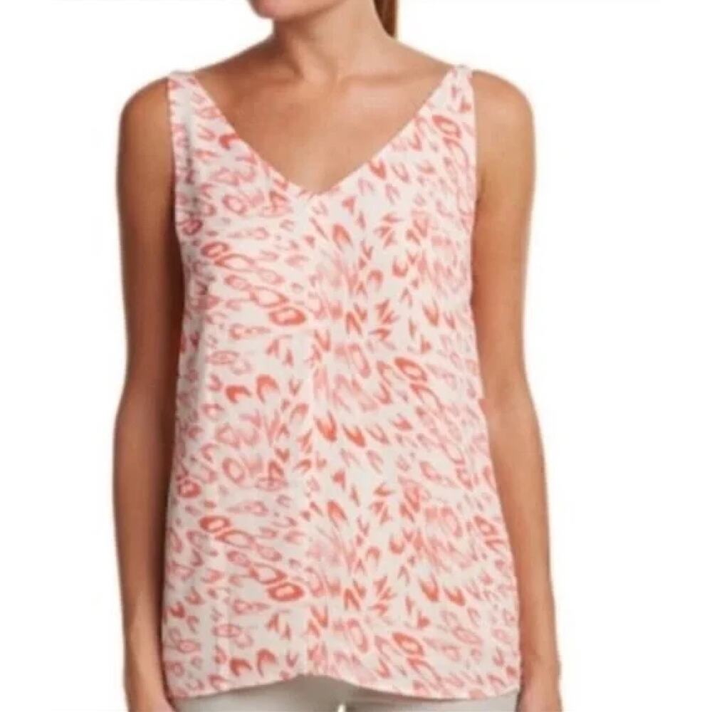 Cabi Flirty Cami‎ Animal Print Coral Pink Sleeveless Top Blouse V-Neck, Size XS